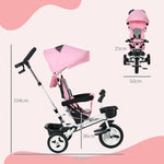 6-in-1 mitwachsendes Baby-Dreirad, faltbares Kinder-Dreirad, Schiebestange, umkehrbarer Sitz, 112x50x104cm, Pink