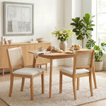 Lot de 2 chaises de salle à manger, chaises de cuisine avec assise rembourrée, dossier effet rotin, crème et chêne