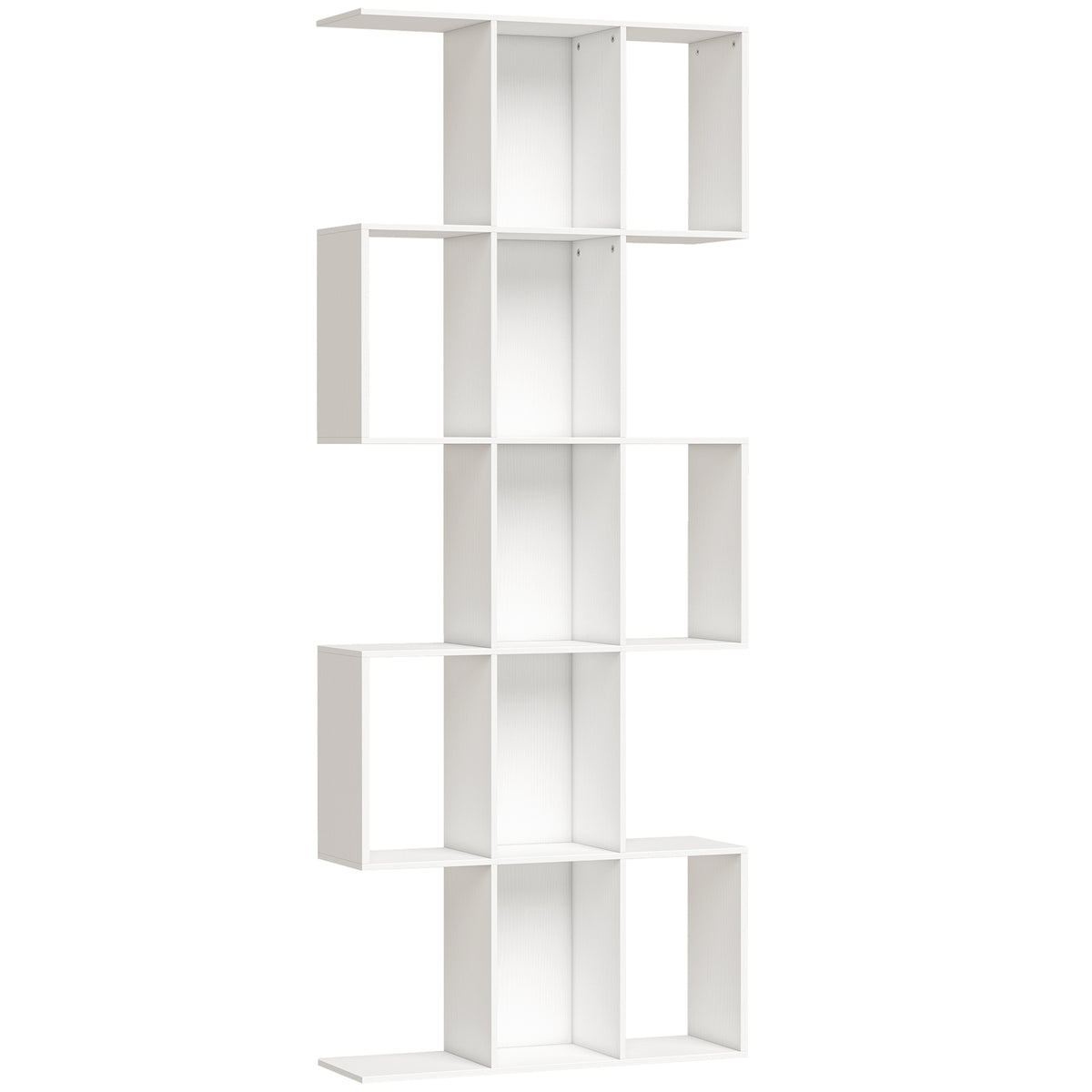 Biblioteca de 5 niveles, estantería de almacenamiento en forma de S con 15 compartimentos abiertos, 80 x 24 x 200 cm, blanco
