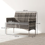 Canapé de jardin 2 places en résine tressée avec coussins canapé d'extérieur avec accoudoirs 115 x 63 x 85 cm gris clair