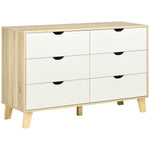 Commode 6 tiroirs style scandinave, meuble de rangement - dim. 120l x 40P x 76H cm, chêne et beige