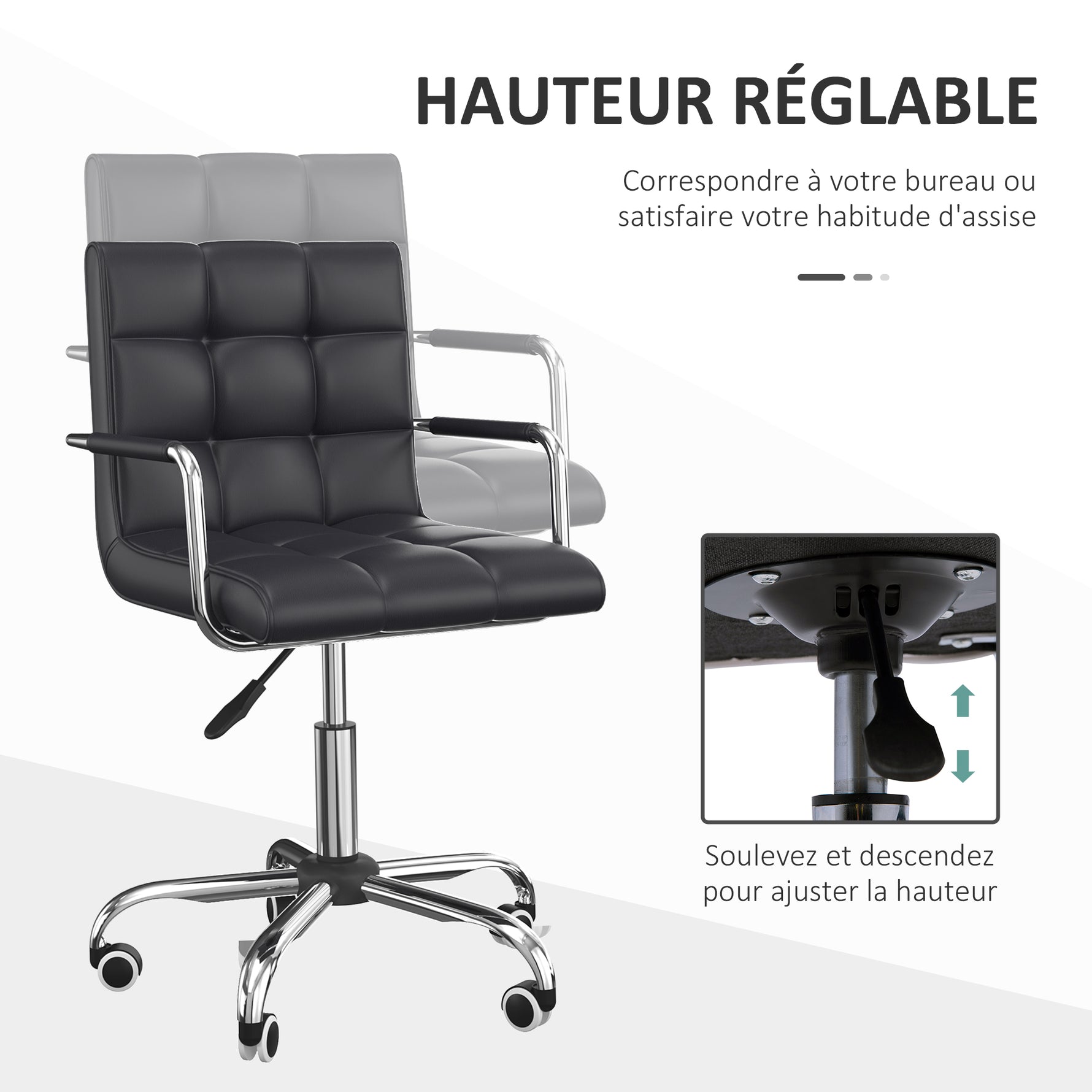Lot de 2 chaises de bureau fauteuil manager pivotant hauteur réglable revêtement synthétique capitonné noir