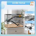 Cage hamster cage rongeur 3 niveaux avec roue rampes maisonnette abreuvoir mangeoire 76,5L x 48,5l x 54,5H cm noir