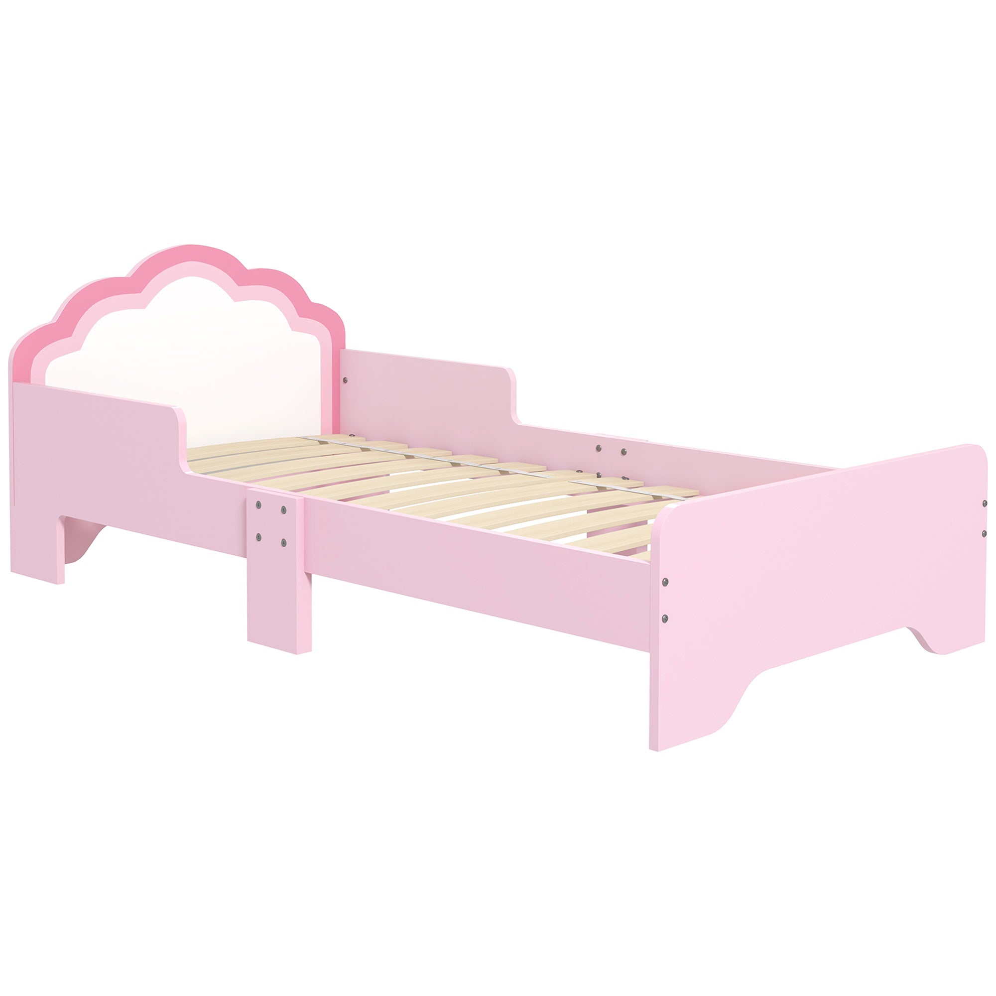 Kinderbett für 3- bis 6-Jährige 143 x 74 x 55 cm Wolkendesign inklusive Lattenrost modernes Kinderzimmer rosa