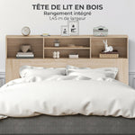 Tête de lit sur pied avec rangements, accessoire de lit 4 compartiments ouverts, 160 x 20,2 x 108,2 cm, bois naturel