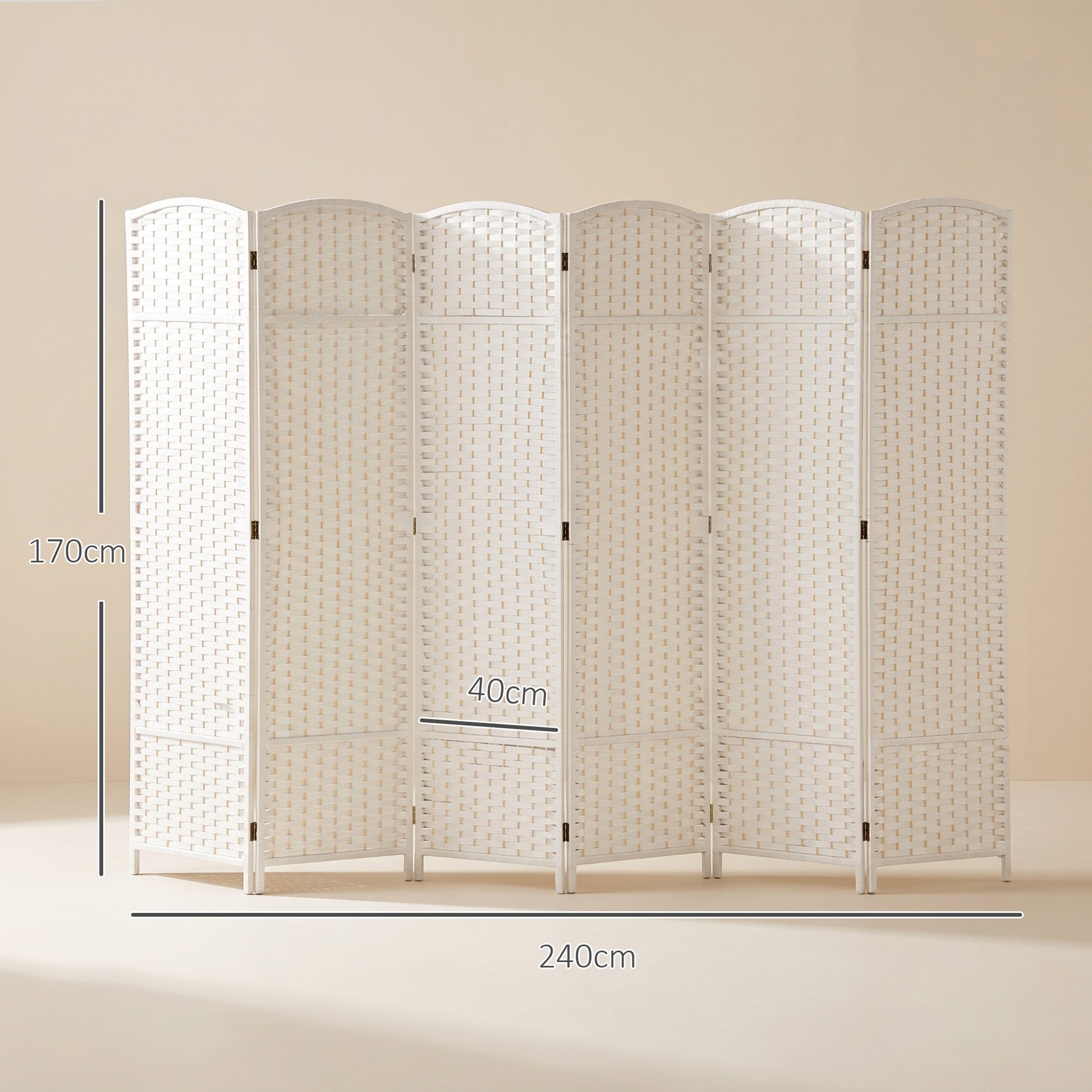 Paravent interieur en bois 6 panneaux 240 x 170 cm séparateur de pièce pliable pour salon, chambre à coucher, naturel