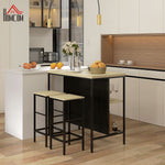 Ensemble table de bar et 2 tabourets style industriel avec étagère de rangement, repose-pieds, métal noir et aspect bois
