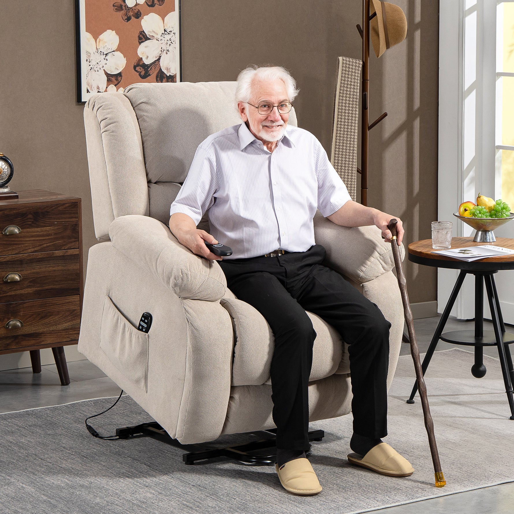 Fauteuil releveur électrique massage et chauffage avec repose-pied, dossier inclinable, télécommande et poche latérale
