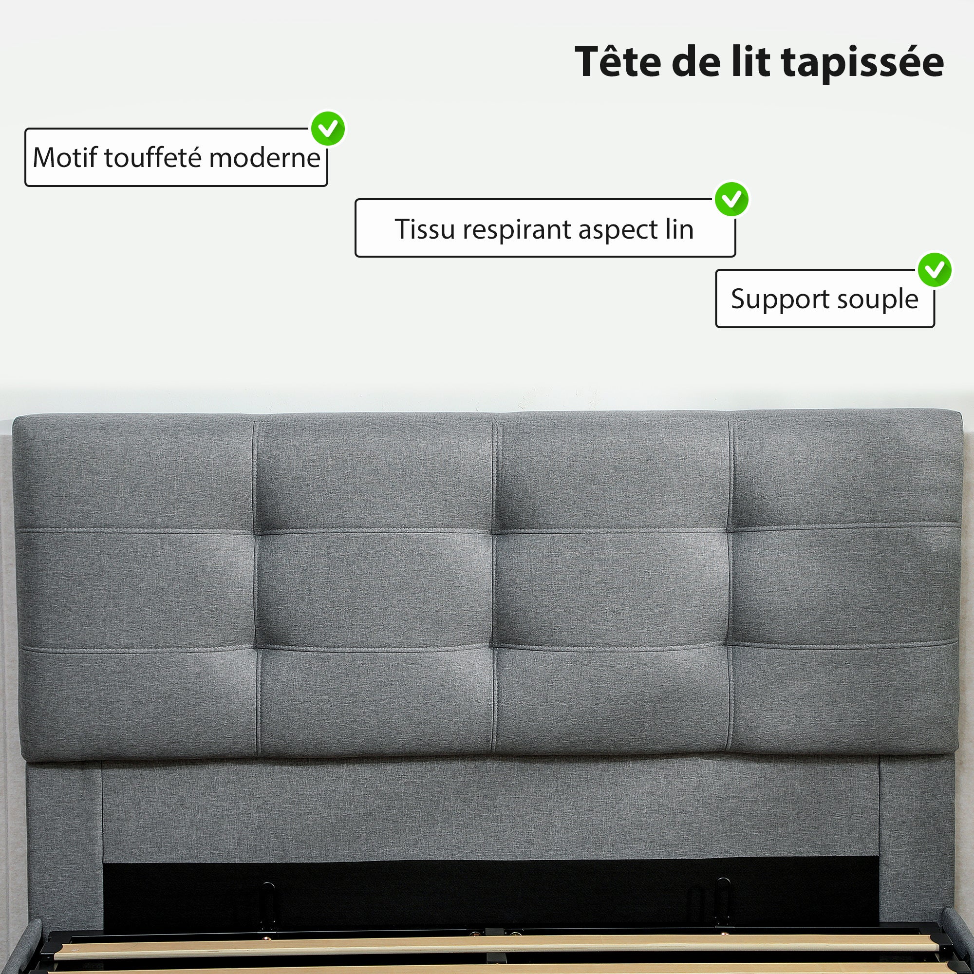 Bett mit Bettkasten 140x190, gepolsterter Doppelbettrahmen mit Lattenrost aus Holz und verstecktem Stauraum, ohne Matratze, grau