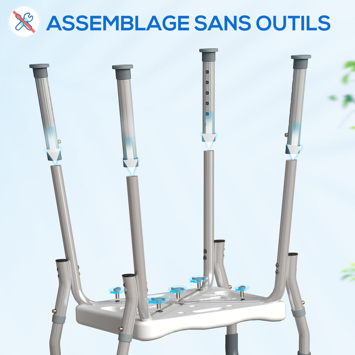 Tabouret de douche pour personnes âgées et handicapées avec accoudoirs, hauteur réglable, patins antidérapants, bleu