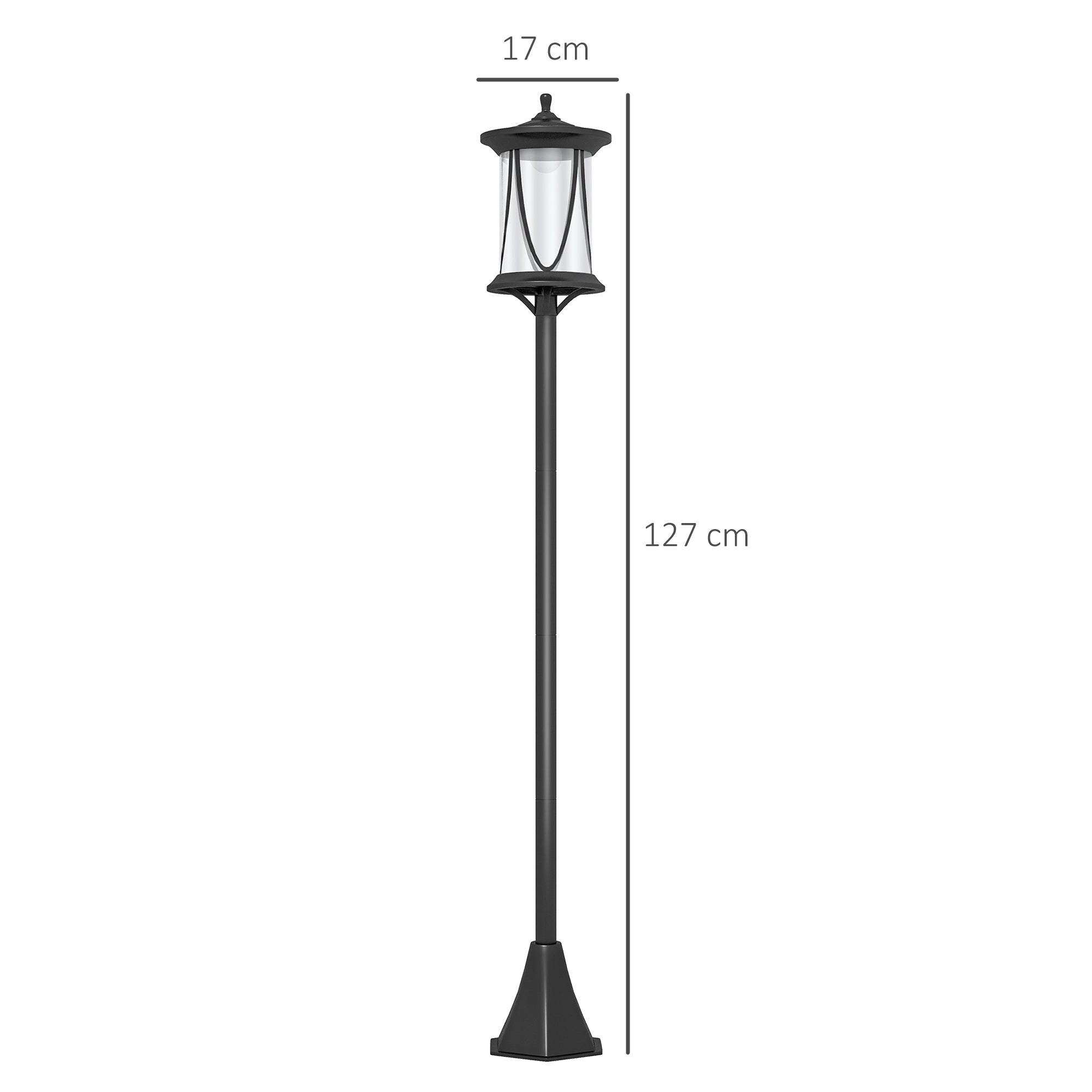 Lampadaire solaire extérieur lampadaire de jardin LED avec interrupteur marche/arrêt 17 x 17 x 127 cm noir