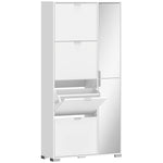 Meuble à chaussures 16 paires armoire à chaussures 4 tiroirs rabattables 2 portes en miroir étagères réglables blanc