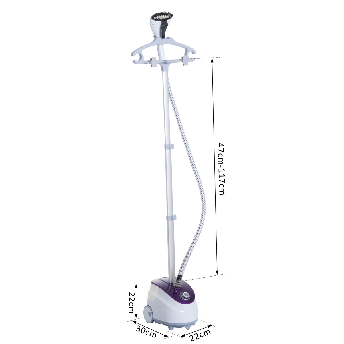 Défroisseur Vapeur Vertical Défroisseur à Vêtements 1,8 L 1800 W, Débit Vapeur 30g/min, Tige Télescopique, Blanc Violet