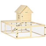 Conejera de madera con recinto para animales, villa para conejos de 2 niveles con área de juego, rampa y puertas con cerradura