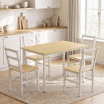 Dining Table Set with 4 Chairs, 108 cm Rectangular Table, Slat Back Chairs, Oak and White