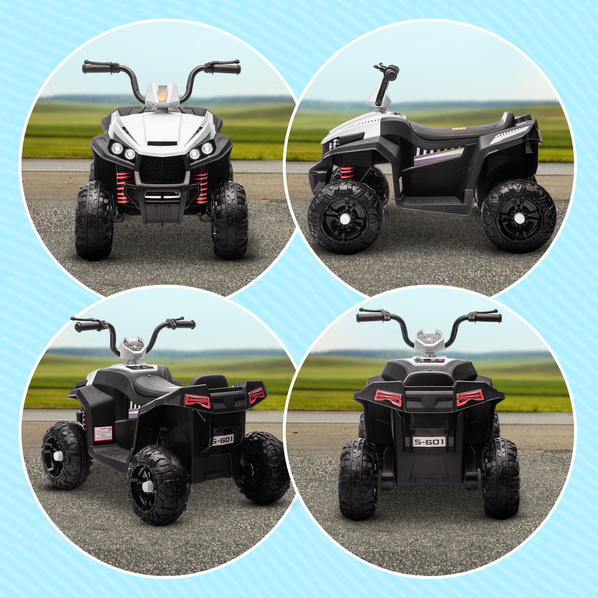 Quad électrique enfant 12 V voiture électrique 2 moteurs marche avant et arrière 37-60 mois 85 x 55,5 x 62 cm blanc