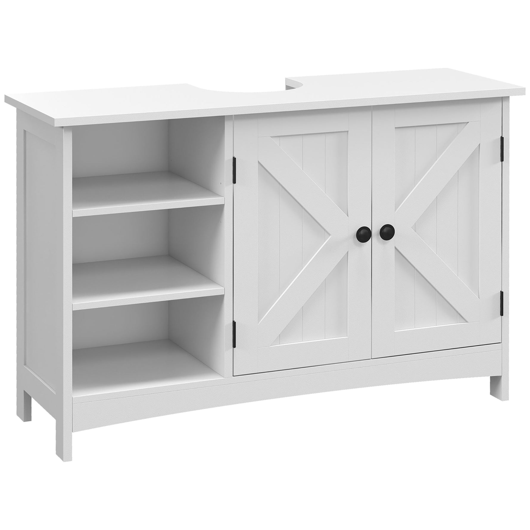 Meuble sous vasque lavabo salle de bain style classique placard 2 portes étagères réglables 90 x 30 x 60 cm blanc