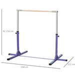 Turnreck für Kinder, höhenverstellbar in 13 Stufen von 92–150 cm, aus Stahl und Buchenholz, Trainings-Turnreck für Zuhause, rutschfest, einfach zu montieren, Violett