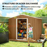 Stalen tuinhuis 3,6 m² schuin dak 4 ventilatieopeningen afsluitbare schuifdeuren 236x171x191 cm, donkerbruin
