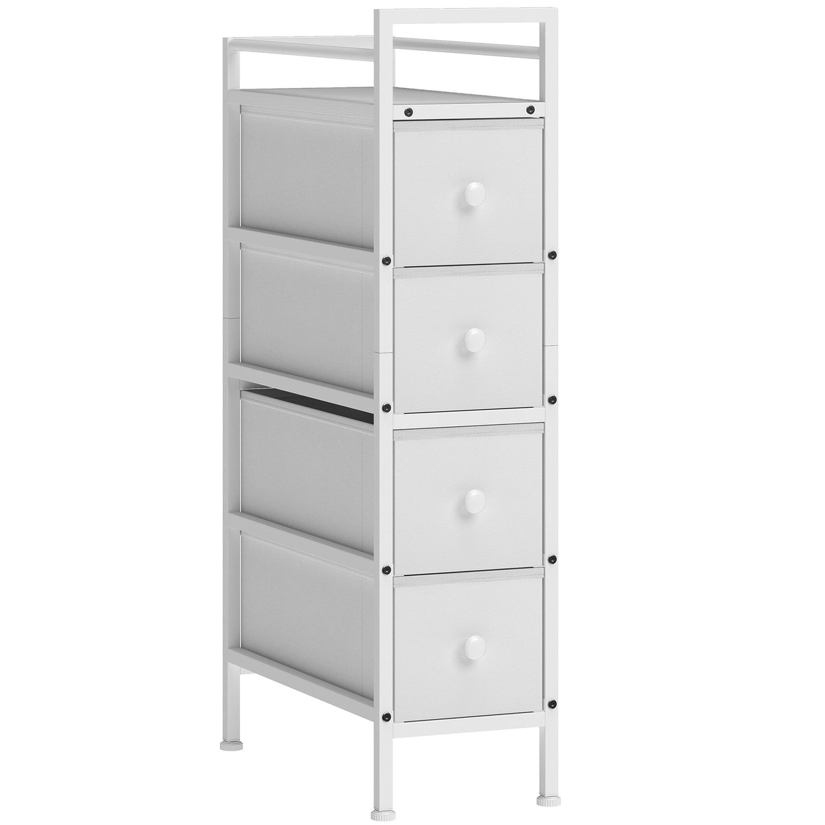 Ladekast met 4 opvouwbare stoffen lades, smalle opbergkast, moderne stijl, stalen frame, 20 x 43 x 81,5 cm, wit