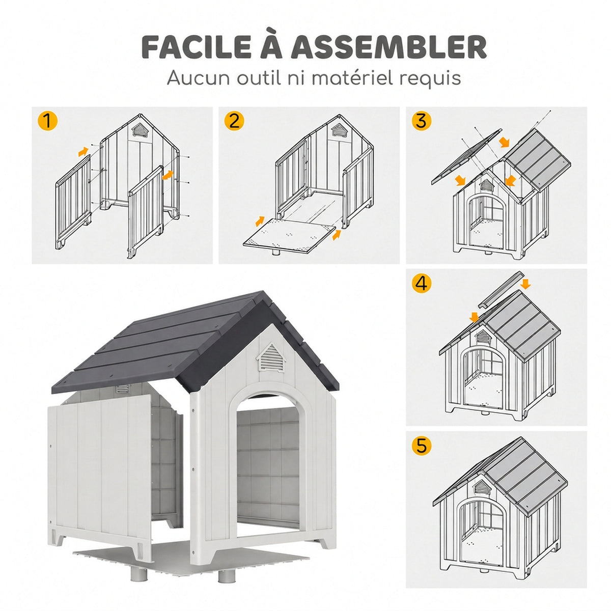 Caseta para perro de exterior, casa para perro de polipropileno impermeable ventilada con suelo elevado 66x55x65cm gris claro