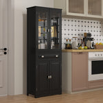 Buffet haut armoire de cuisine 4 portes dont 2 portes vitrées et 1 tiroir hauteur 160 cm avec étagères en bois noir