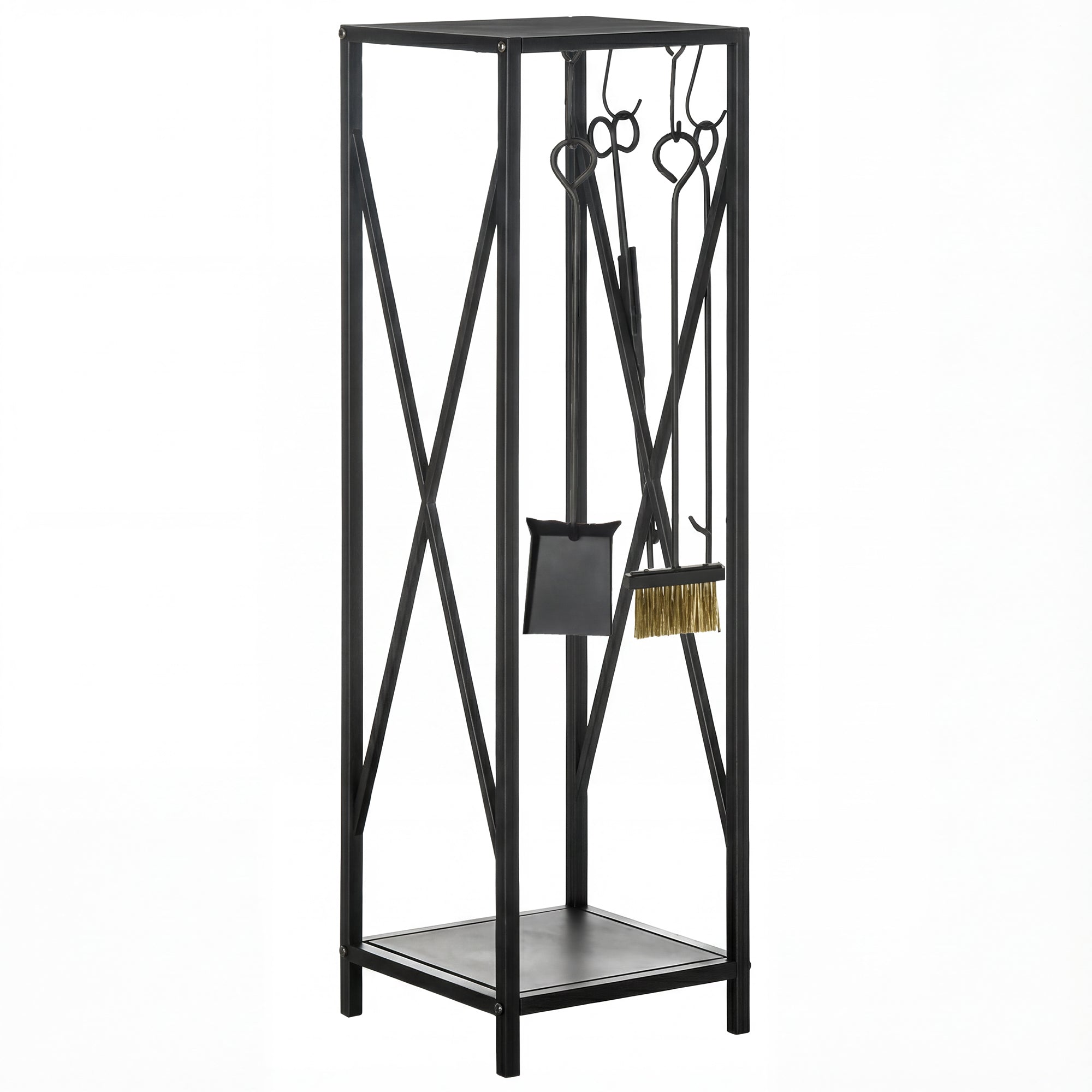Porte bûches - Range bûches Serviteur de cheminée Colonne - Multi Accessoires dim. 34L x 34l x 111H cm métal Noir-0