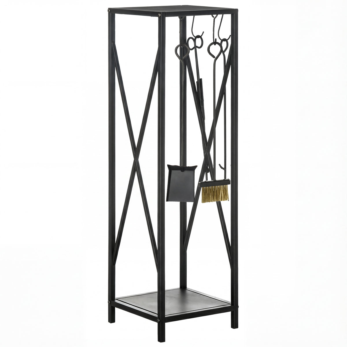 Porte bûches - Range bûches Serviteur de cheminée Colonne - Multi Accessoires dim. 34L x 34l x 111H cm métal Noir