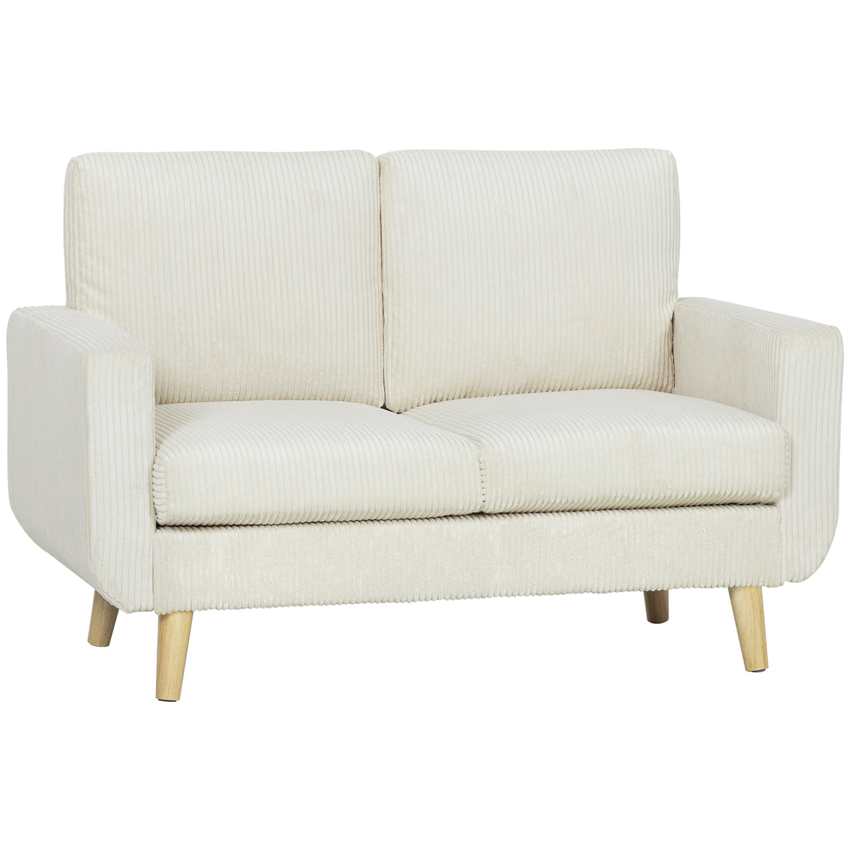 Canapé 2 places en velours côtelé, canapé de salon moderne 134 cm, assise rembourrée, coussin à ressorts, crème