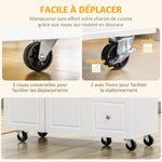 Desserte îlot de cuisineplateau rabattable 3 tiroirs 1 placard porte-torchons et porte-épices 111,5 x 75 x 89 cm blanc