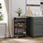 Chariot de Service desserte de Cuisine Table roulantes avec étagère rangement bouteille 60L x 40l x 85H cm Plateau en Acier INOX. Noir