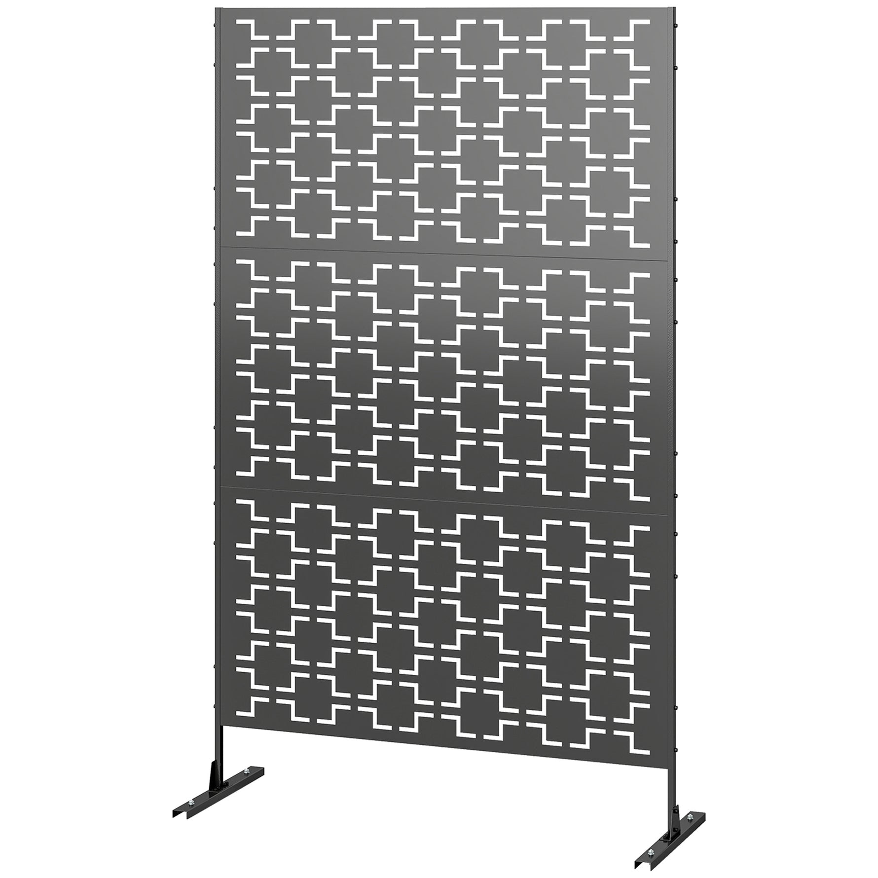 Panneau brise vue décoratif paravent extérieur à motif géométrique ajouré en métal - 122 x 45 x 198 cm, noir