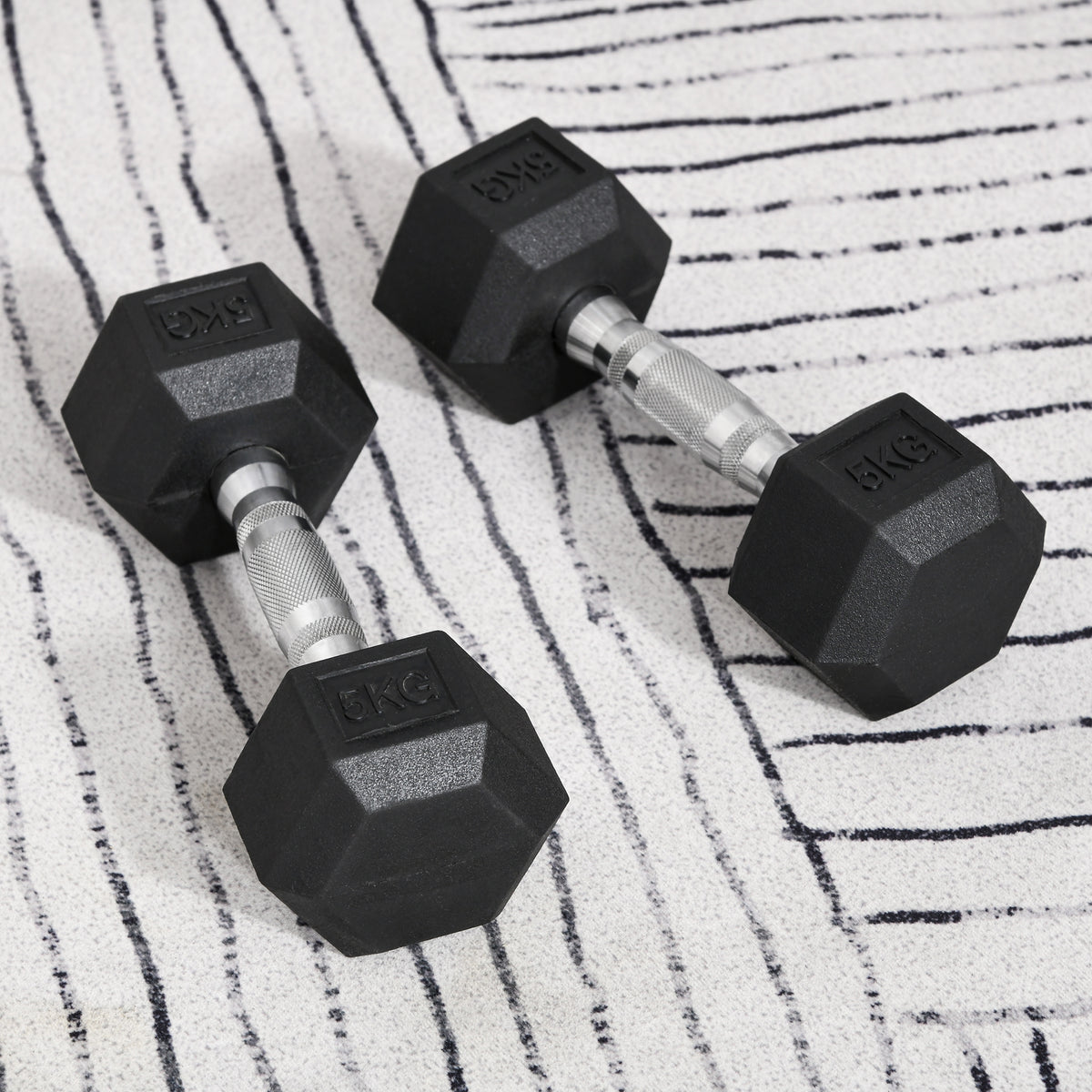 Kurzhantel-Set insgesamt 2 x 5 kg, Fitness-Hanteln für Damen und Herren, Krafttraining & Gewichtheben – Metall Gummi schwarz