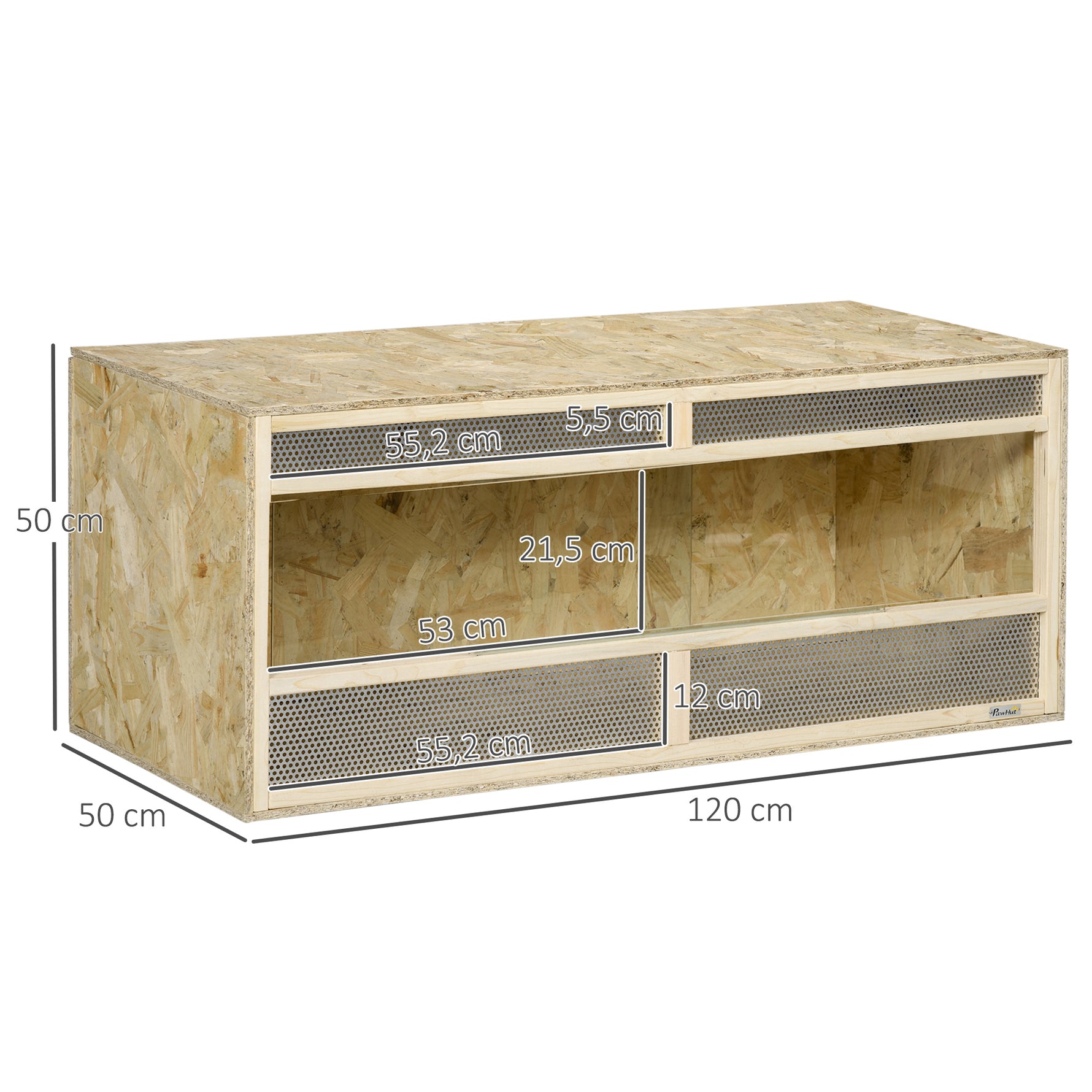 Terrarium en bois OSB pour reptiles avec porte coulissante en verre - 120 x 50 x 50 cm naturel