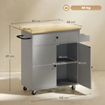 Desserte de cuisine sur roulettes, Îlot central cuisine tiroir étagère réglable support à épices et porte-serviette gris
