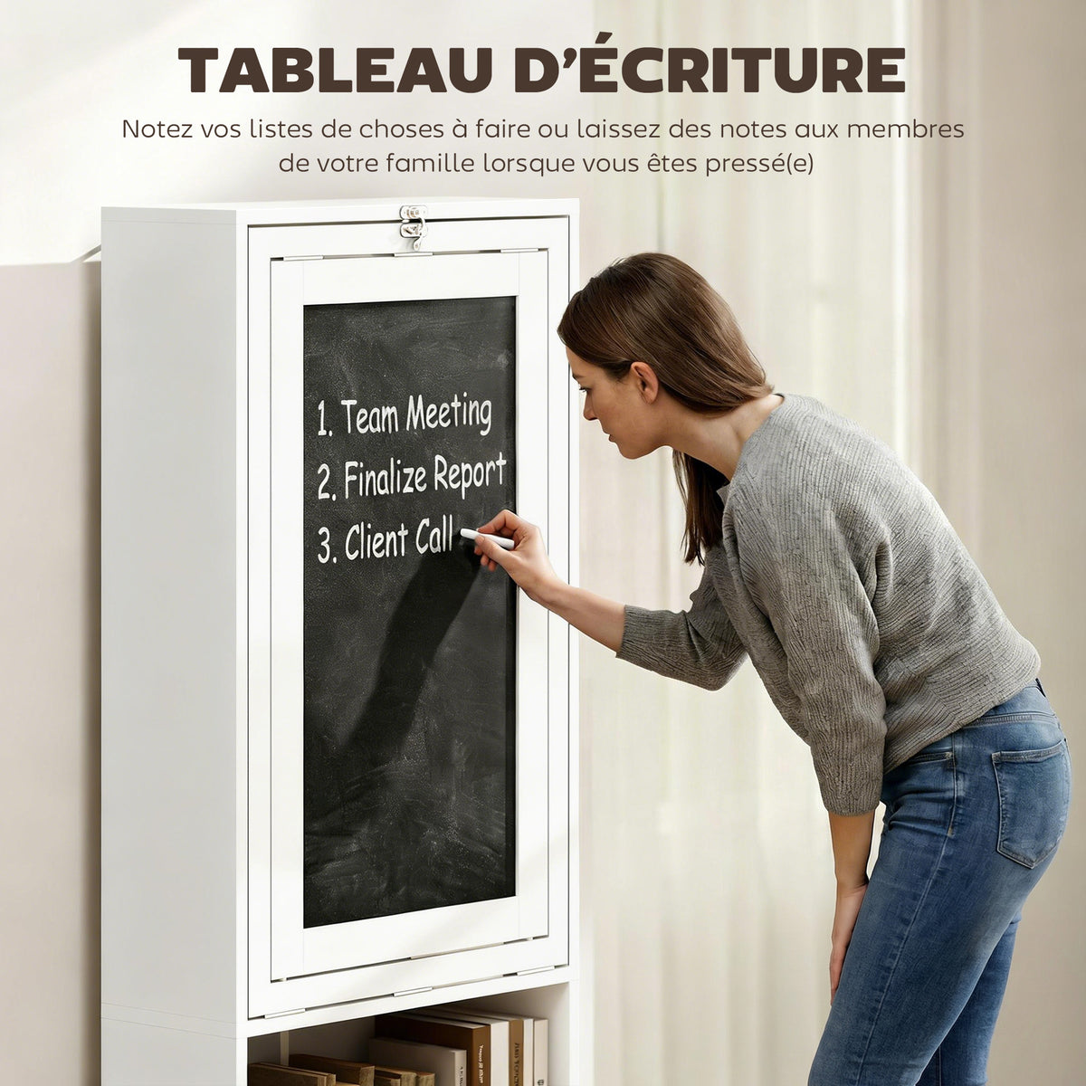 Bureau avec rangement pliable murale rabattable avec bibliothèque poste de travail tableau à craie et étagère réglable