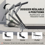 Transat Bain de Soleil Pliable Chaise Longue Pliante Grand Confort Dossier Inclinable Multi-positions et Pare-Soleil réglable Dim. 187L x 58l x 36H cm Noir