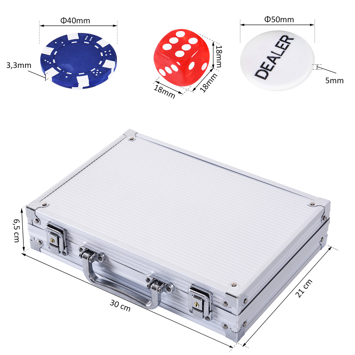 Mallette de Poker Coffret de Poker Complet avec 200 jetons 2 Jeux de Cartes + 2 clés Aluminium