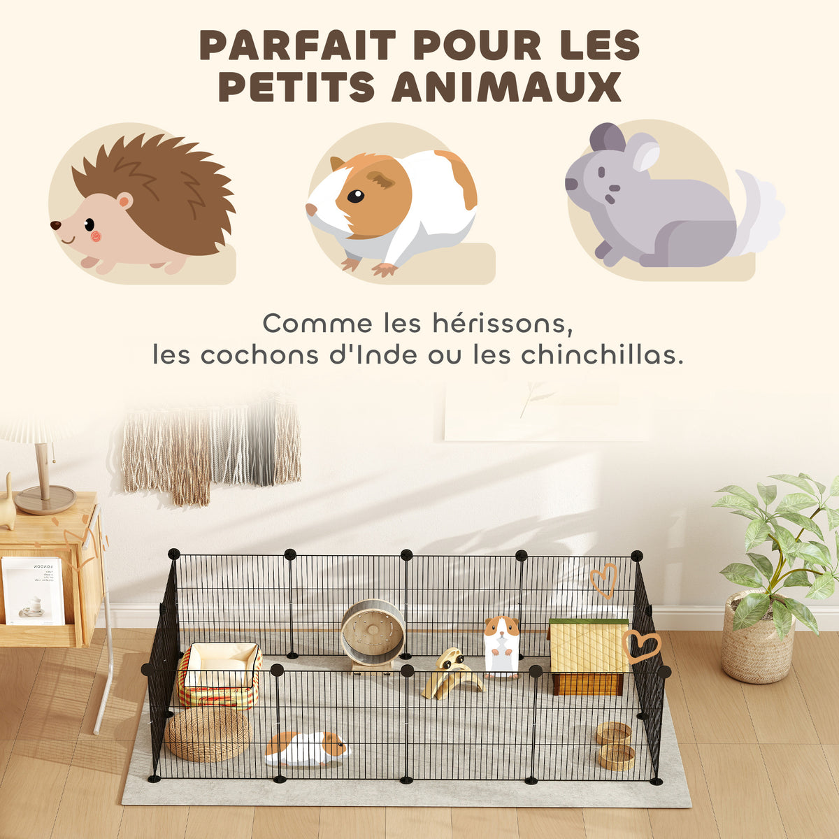 Cage parc enclos pour animaux domestiques bords arrondis fil en acier 140 x 70 x 35 cm noir