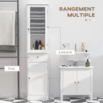 Meuble Colonne de Salle de Bain Placard Porte Acrylique 2 étagères Placard Porte 1 étagère tiroir MDF Blanc