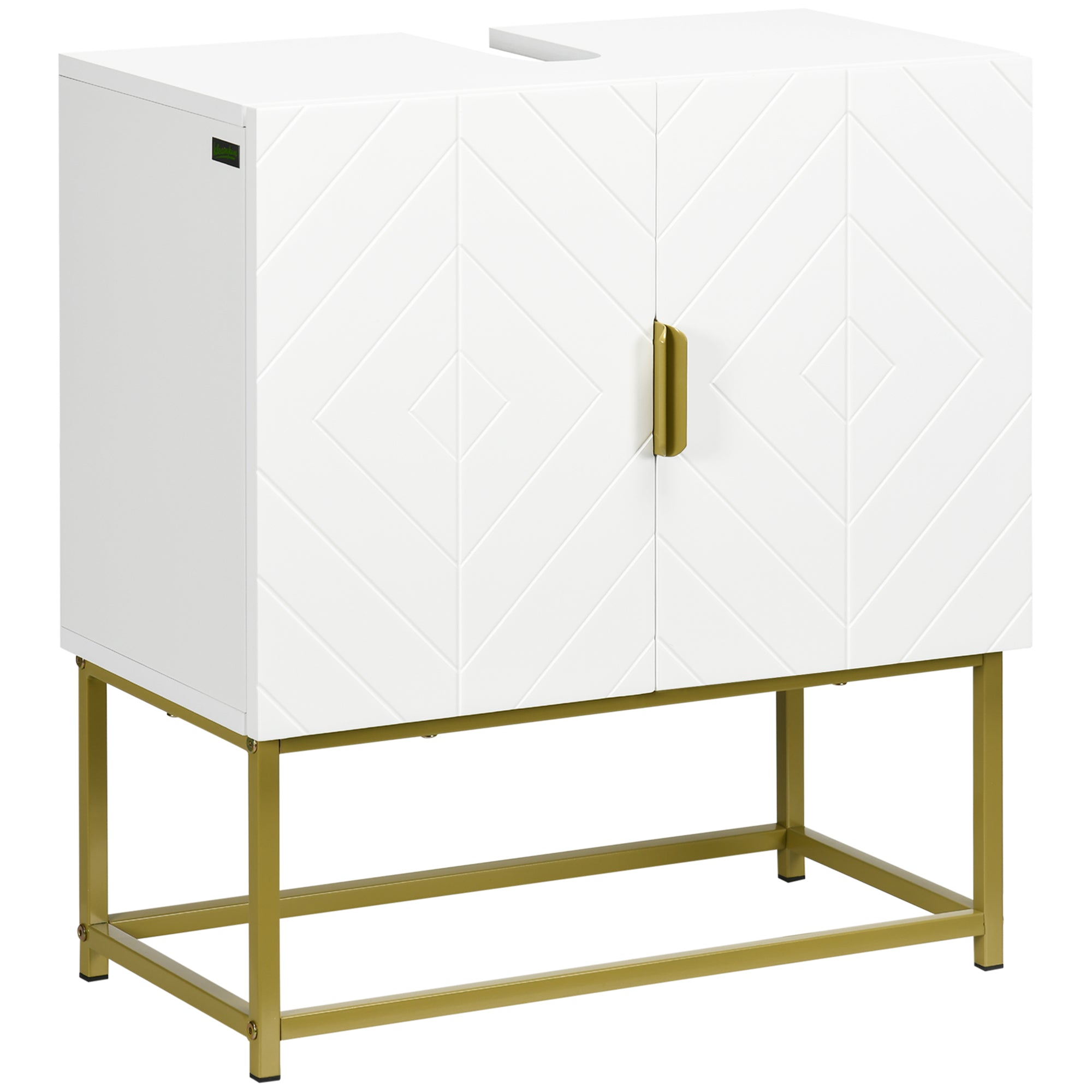 Mobile sottolavabo mobile da bagno con armadietto a doppia anta, piedini in acciaio dorato, 60 x 30 x 65 cm, bianco