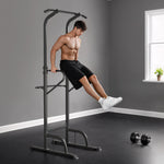 Power Tower Dip Station, Barre de traction, Barre de dips, Hauteur Réglable, Poignées en Forme U, 98x102x180-212cm, Noir