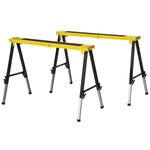 Lot de 2 Tréteaux Pliables Télescopiques Réglables en Hauteur, Poignée de Transport, Dim. 100L x 60l x 62-90H cm, Surface Antidérapante, Métal, Noir et Jaune