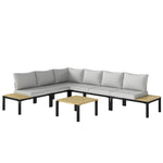Salon de Jardin Modulaire 6 Pièces Ensemble Canapé Extérieur Transformable en Lit Table Basse et Plateaux Latéraux Gris
