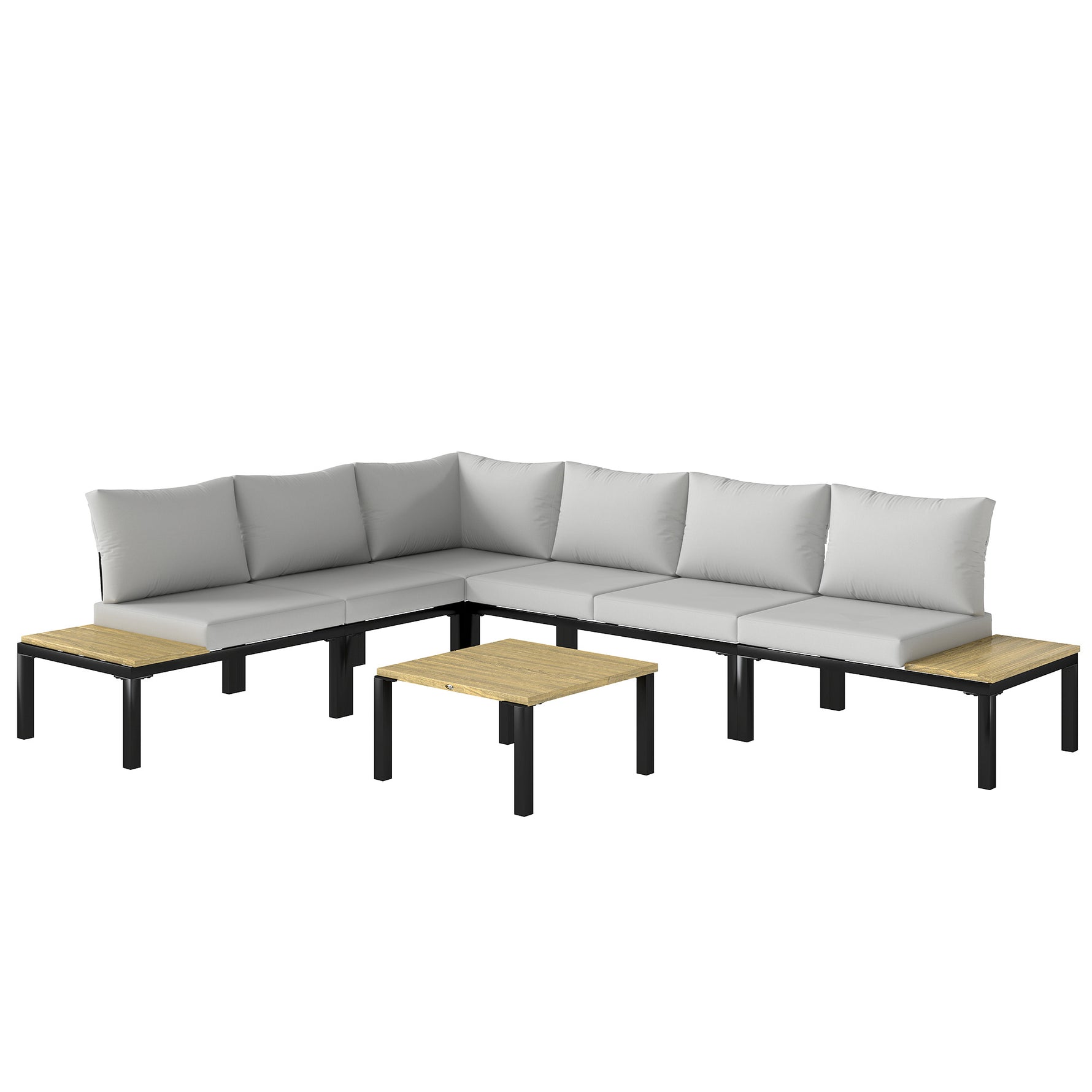 Salon de Jardin Modulaire 6 Pièces Ensemble Canapé Extérieur Transformable en Lit Table Basse et Plateaux Latéraux Gris