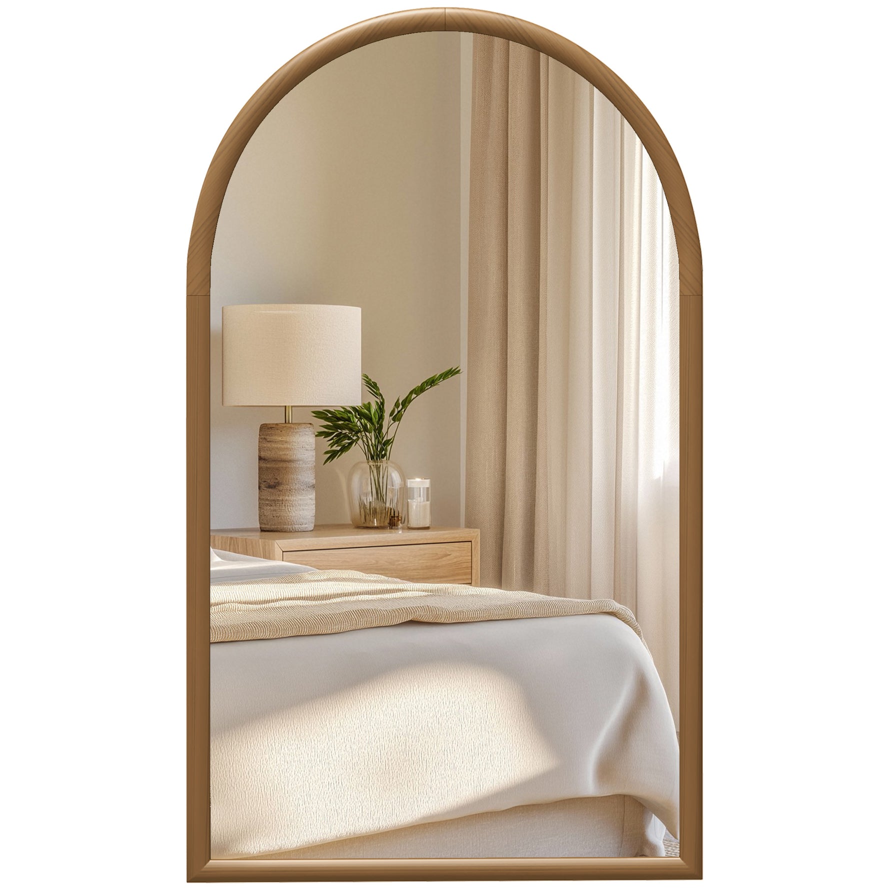 Miroir mural arche, 110 x 65 cm Cadre en bois, Miroir arqué pour le salon, la chambre, l'entrée, brun foncé