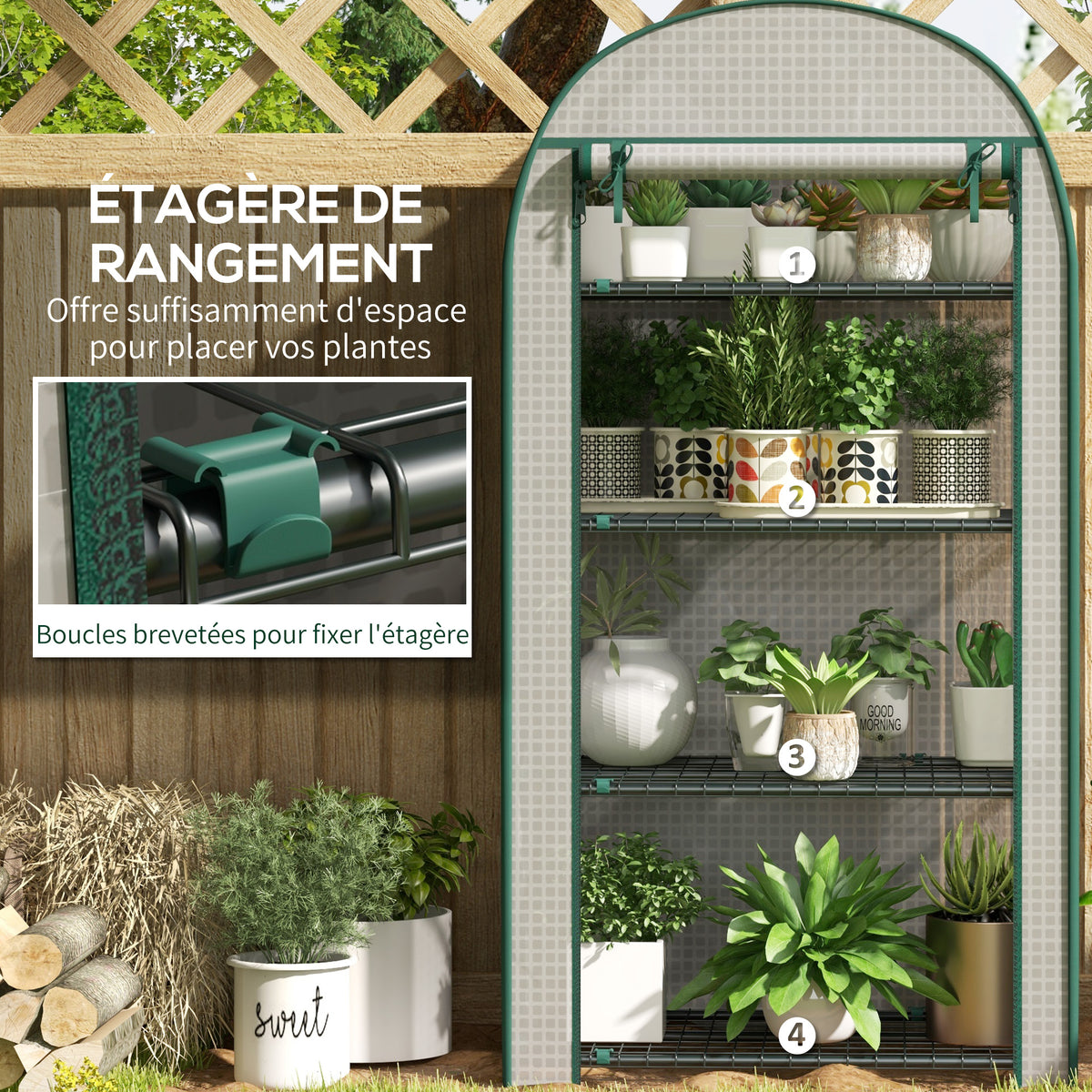 Serre de jardin serre de balcon résistante aux UV porte enroulable 4 étagères couverture en PE 80 x 49 x 160 cm blanc