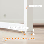 Ilot de cuisine 3 étagères de style moderne et porte-couteaux en acier inoxydable 105 x 65 x 90 cm blanc et naturel