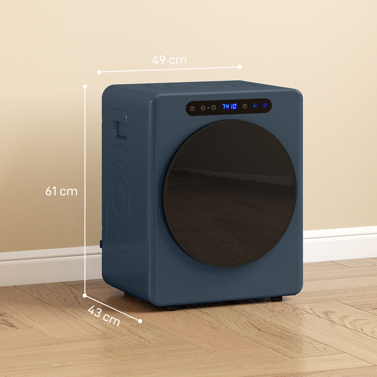 Sèche linge à évacuation, sèche-linge électrique 1000 W 3 Kg, modes Extra Dry et ECO, minuterie, acier inoxydable, bleu