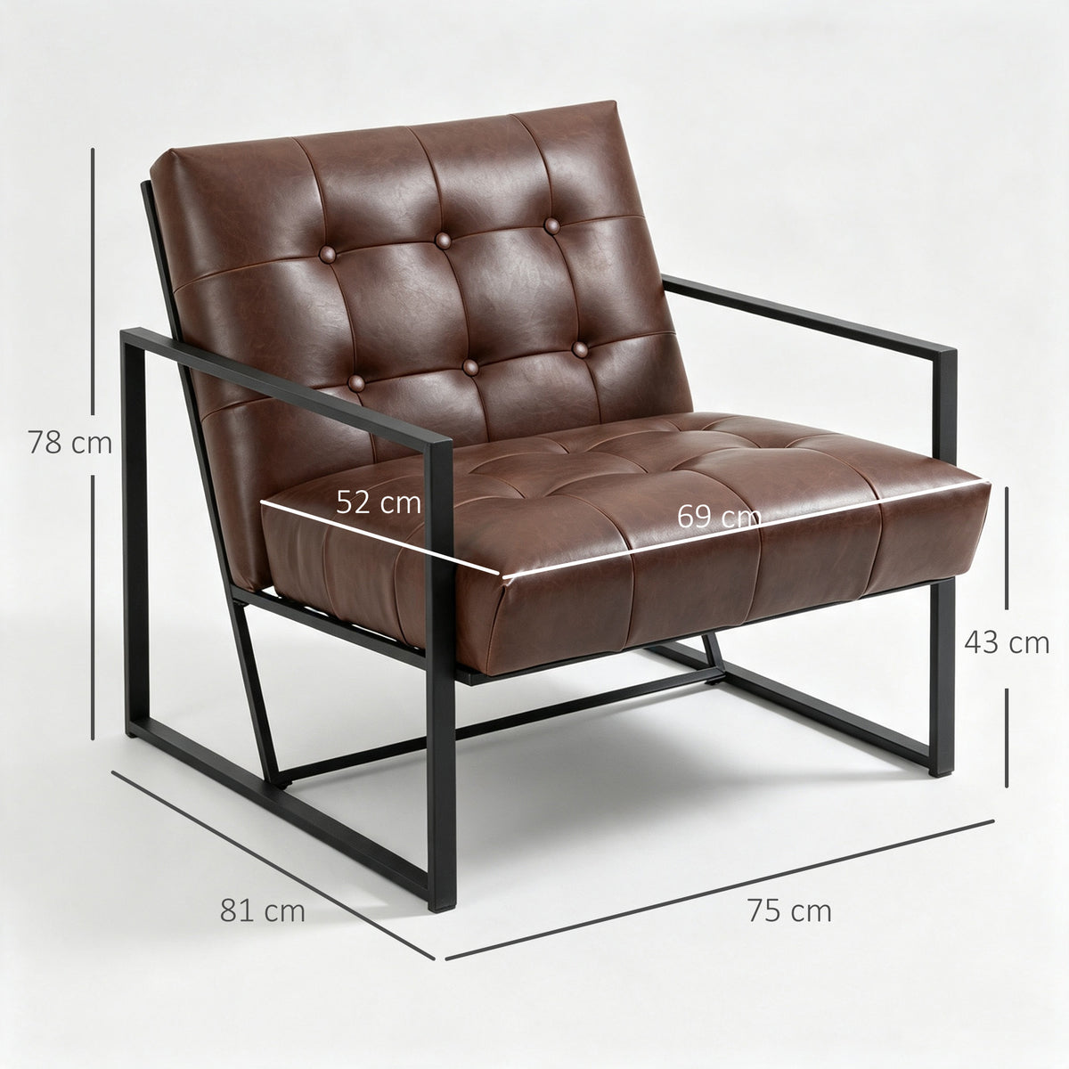 Fauteuil de salon Chesterfield Fauteuil Relax Assise Dossier capitonnés Structure métal Noir revêtement synthétique Chocolat